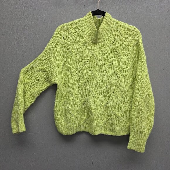 American Eagle Outfitters Sweater Womens Medium Green Chunky Cable Knit Mockneck - Picture 1 of 9